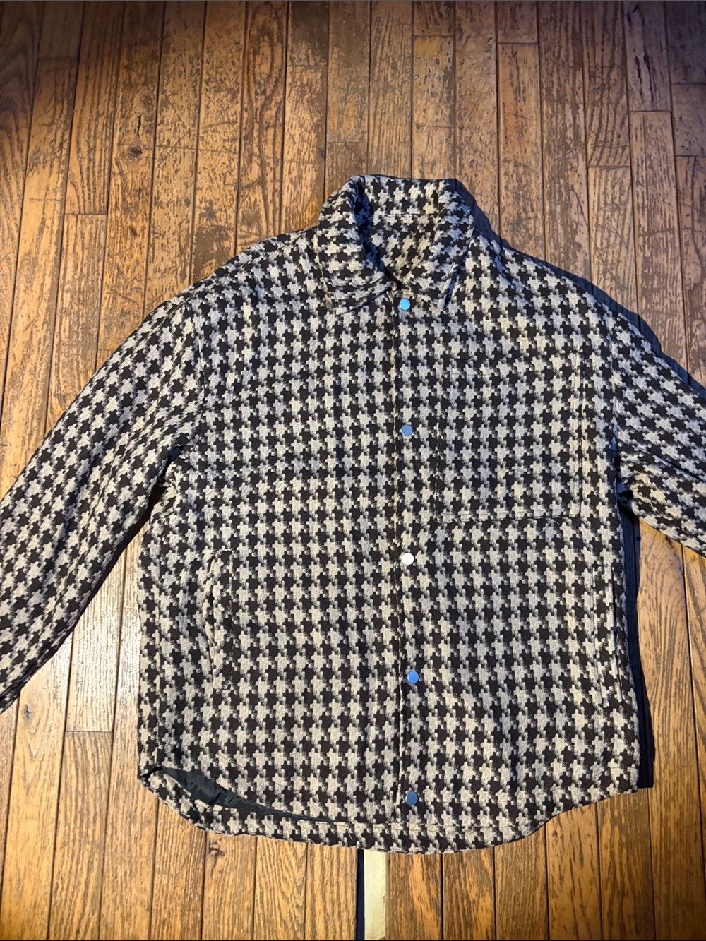 Houndstooth Button-Up Jacket in Black & White